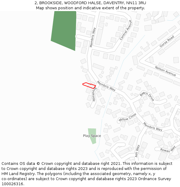 2, BROOKSIDE, WOODFORD HALSE, DAVENTRY, NN11 3RU: Location map and indicative extent of plot