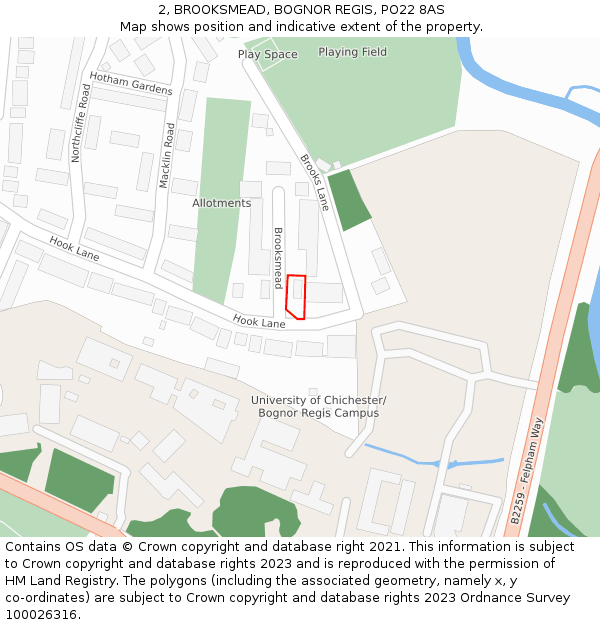 2, BROOKSMEAD, BOGNOR REGIS, PO22 8AS: Location map and indicative extent of plot