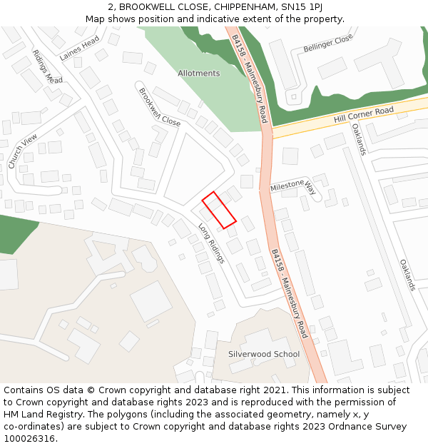 2, BROOKWELL CLOSE, CHIPPENHAM, SN15 1PJ: Location map and indicative extent of plot