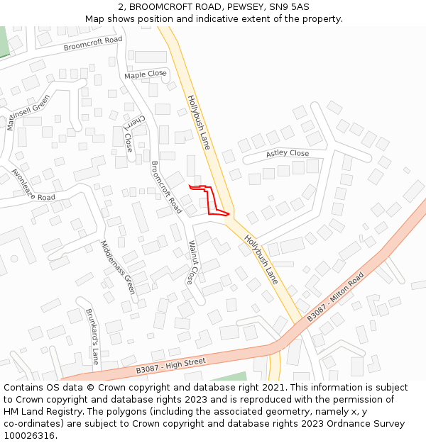 2, BROOMCROFT ROAD, PEWSEY, SN9 5AS: Location map and indicative extent of plot