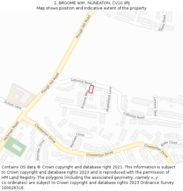 2, BROOME WAY, NUNEATON, CV10 9RJ: Location map and indicative extent of plot
