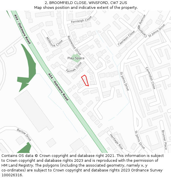 2, BROOMFIELD CLOSE, WINSFORD, CW7 2US: Location map and indicative extent of plot