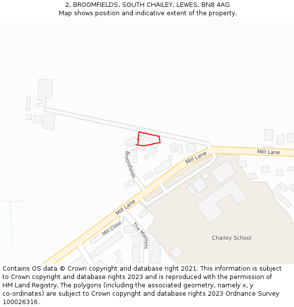 2, BROOMFIELDS, SOUTH CHAILEY, LEWES, BN8 4AG: Location map and indicative extent of plot