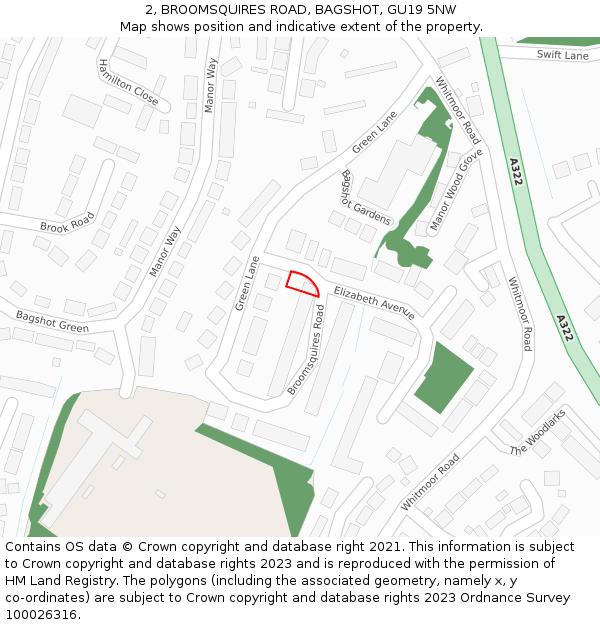 2, BROOMSQUIRES ROAD, BAGSHOT, GU19 5NW: Location map and indicative extent of plot