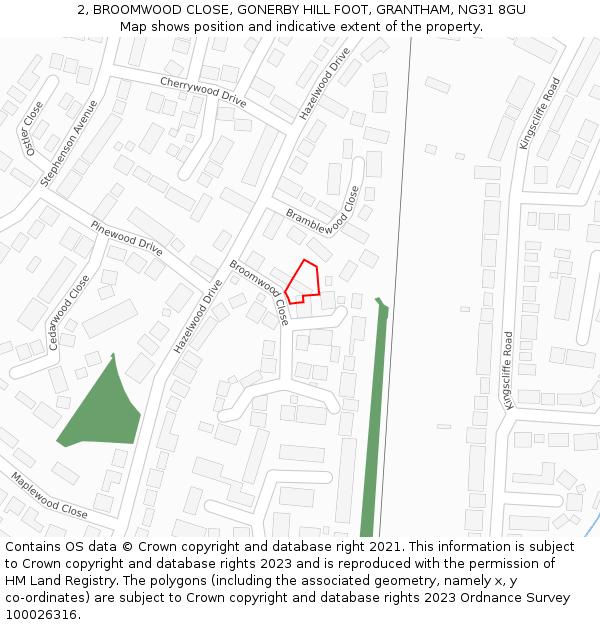 2, BROOMWOOD CLOSE, GONERBY HILL FOOT, GRANTHAM, NG31 8GU: Location map and indicative extent of plot