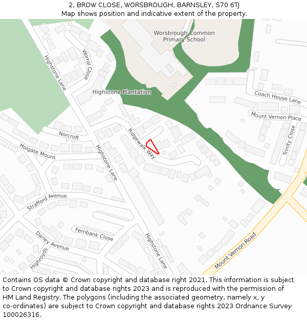 2, BROW CLOSE, WORSBROUGH, BARNSLEY, S70 6TJ: Location map and indicative extent of plot