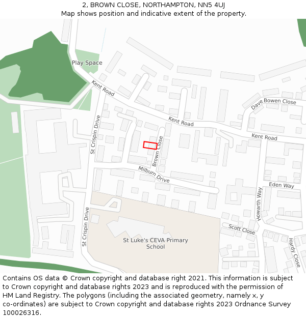 2, BROWN CLOSE, NORTHAMPTON, NN5 4UJ: Location map and indicative extent of plot
