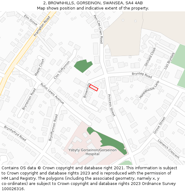 2, BROWNHILLS, GORSEINON, SWANSEA, SA4 4AB: Location map and indicative extent of plot