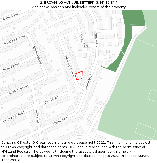 2, BROWNING AVENUE, KETTERING, NN16 8NP: Location map and indicative extent of plot