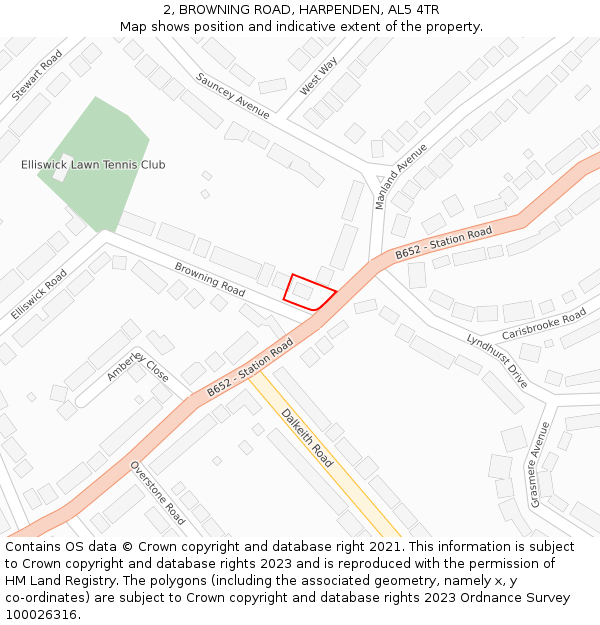 2, BROWNING ROAD, HARPENDEN, AL5 4TR: Location map and indicative extent of plot