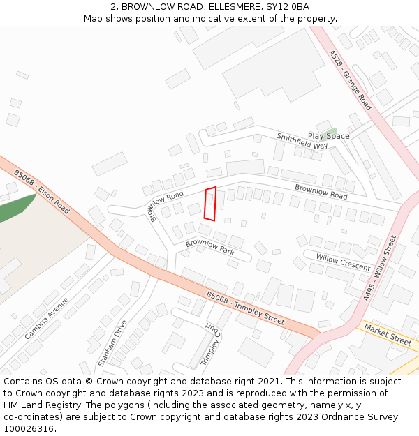 2, BROWNLOW ROAD, ELLESMERE, SY12 0BA: Location map and indicative extent of plot