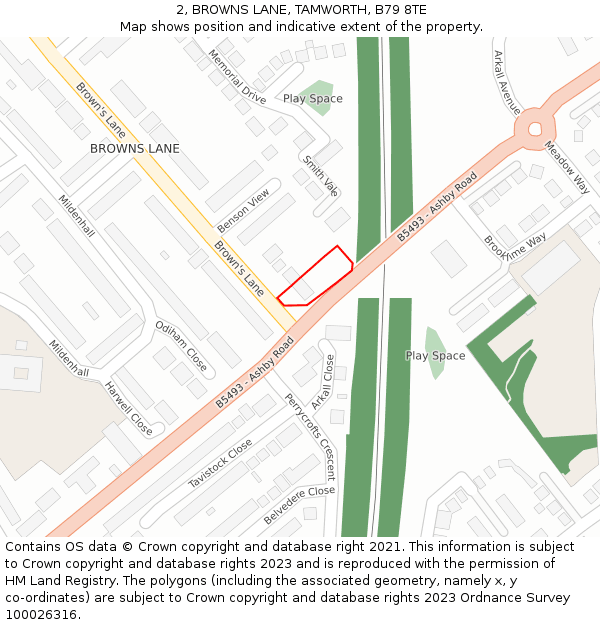 2, BROWNS LANE, TAMWORTH, B79 8TE: Location map and indicative extent of plot