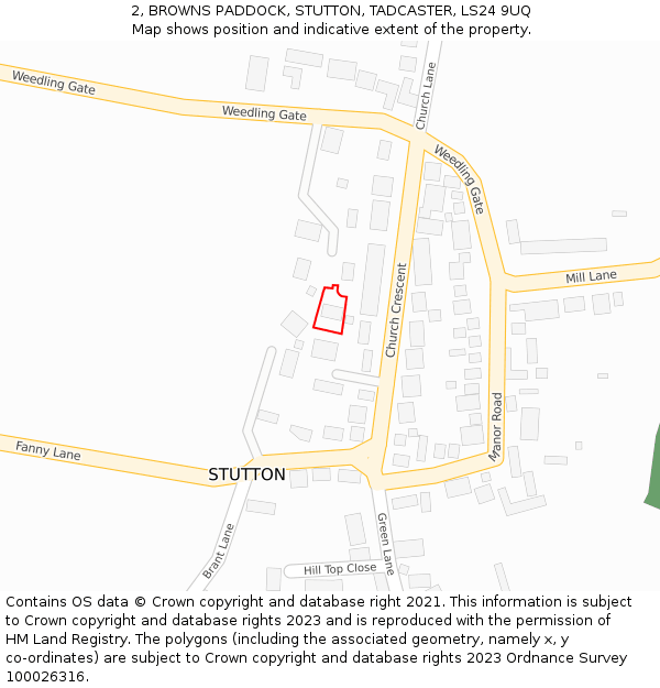 2, BROWNS PADDOCK, STUTTON, TADCASTER, LS24 9UQ: Location map and indicative extent of plot