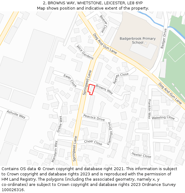 2, BROWNS WAY, WHETSTONE, LEICESTER, LE8 6YP: Location map and indicative extent of plot