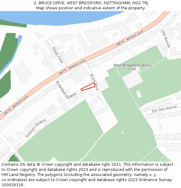 2, BRUCE DRIVE, WEST BRIDGFORD, NOTTINGHAM, NG2 7RJ: Location map and indicative extent of plot