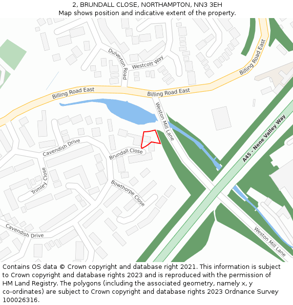 2, BRUNDALL CLOSE, NORTHAMPTON, NN3 3EH: Location map and indicative extent of plot