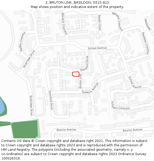 2, BRUTON LINK, BASILDON, SS15 6LD: Location map and indicative extent of plot