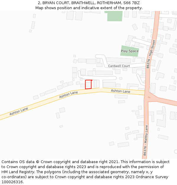 2, BRYAN COURT, BRAITHWELL, ROTHERHAM, S66 7BZ: Location map and indicative extent of plot