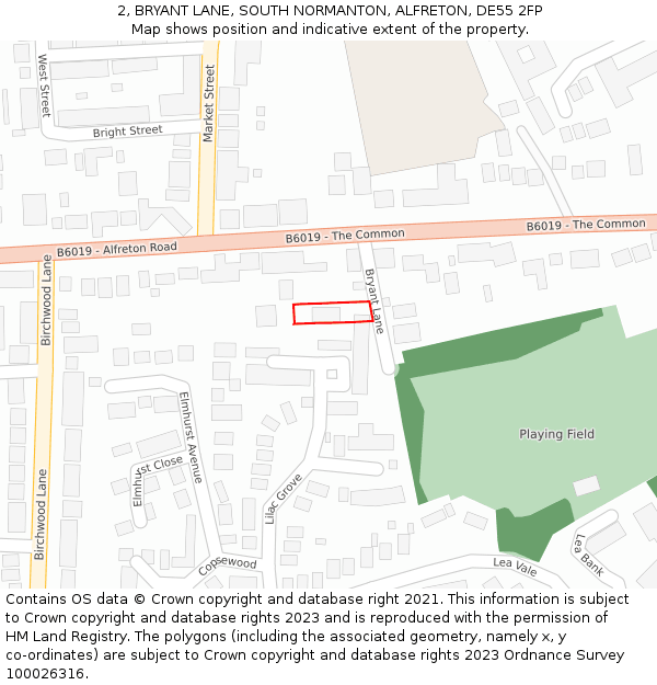 2, BRYANT LANE, SOUTH NORMANTON, ALFRETON, DE55 2FP: Location map and indicative extent of plot