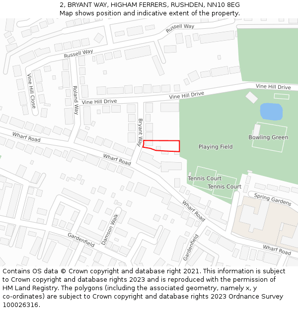 2, BRYANT WAY, HIGHAM FERRERS, RUSHDEN, NN10 8EG: Location map and indicative extent of plot