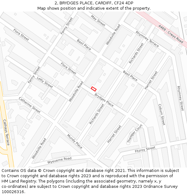 2, BRYDGES PLACE, CARDIFF, CF24 4DP: Location map and indicative extent of plot