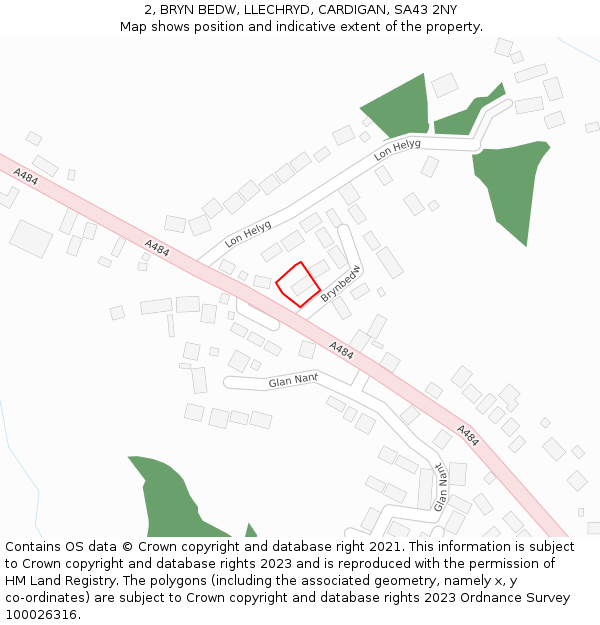 2, BRYN BEDW, LLECHRYD, CARDIGAN, SA43 2NY: Location map and indicative extent of plot