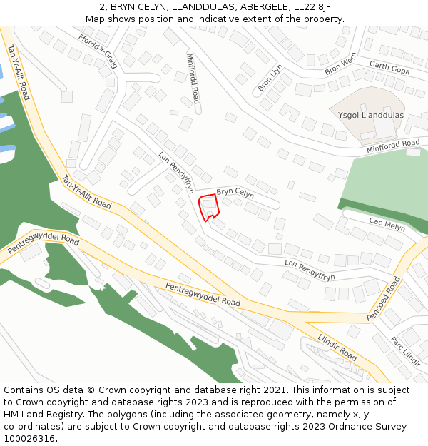 2, BRYN CELYN, LLANDDULAS, ABERGELE, LL22 8JF: Location map and indicative extent of plot