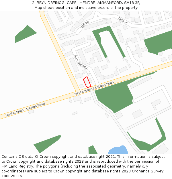 2, BRYN DREINOG, CAPEL HENDRE, AMMANFORD, SA18 3RJ: Location map and indicative extent of plot