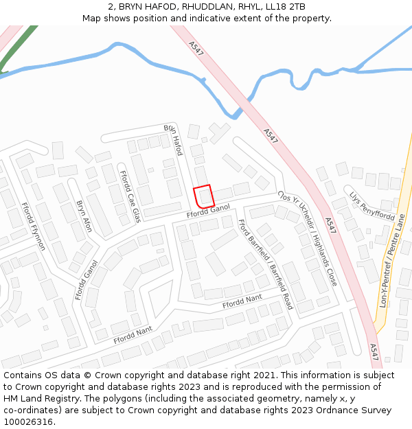 2, BRYN HAFOD, RHUDDLAN, RHYL, LL18 2TB: Location map and indicative extent of plot