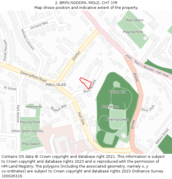 2, BRYN NODDFA, MOLD, CH7 1YR: Location map and indicative extent of plot