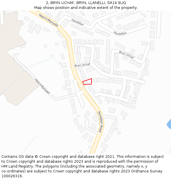 2, BRYN UCHAF, BRYN, LLANELLI, SA14 9UQ: Location map and indicative extent of plot