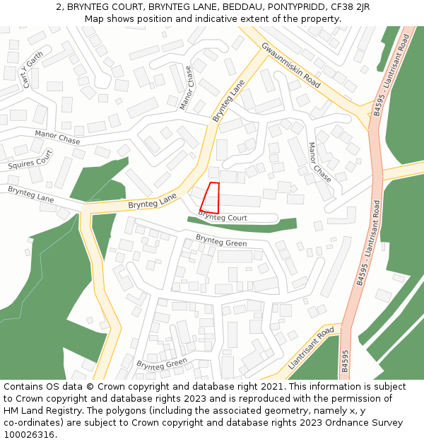 2, BRYNTEG COURT, BRYNTEG LANE, BEDDAU, PONTYPRIDD, CF38 2JR: Location map and indicative extent of plot