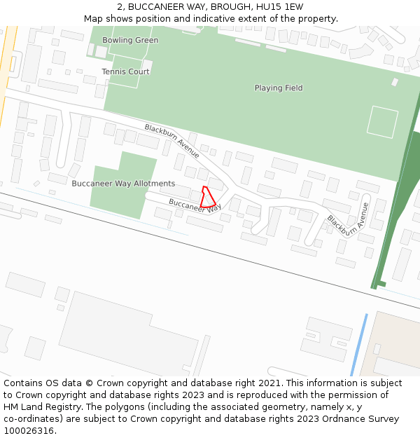 2, BUCCANEER WAY, BROUGH, HU15 1EW: Location map and indicative extent of plot