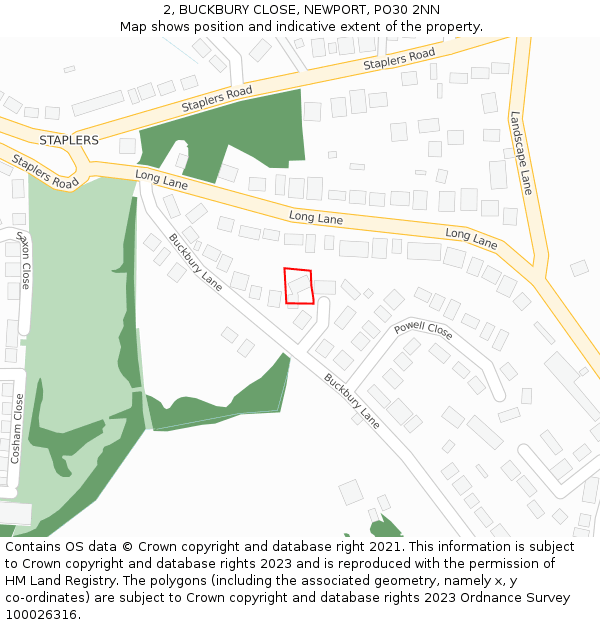 2, BUCKBURY CLOSE, NEWPORT, PO30 2NN: Location map and indicative extent of plot