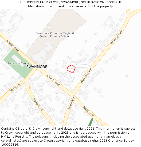 2, BUCKETTS FARM CLOSE, SWANMORE, SOUTHAMPTON, SO32 2NT: Location map and indicative extent of plot