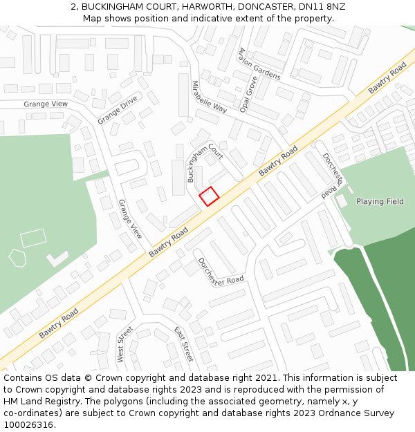 2, BUCKINGHAM COURT, HARWORTH, DONCASTER, DN11 8NZ: Location map and indicative extent of plot