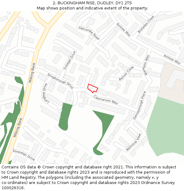2, BUCKINGHAM RISE, DUDLEY, DY1 2TS: Location map and indicative extent of plot