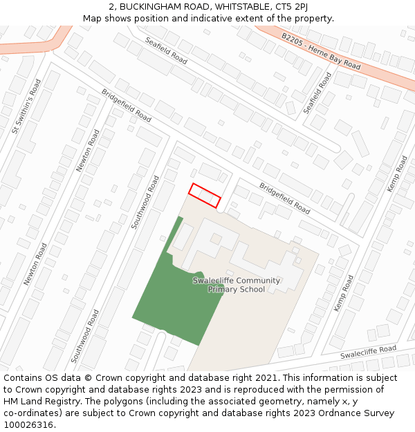 2, BUCKINGHAM ROAD, WHITSTABLE, CT5 2PJ: Location map and indicative extent of plot