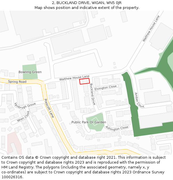 2, BUCKLAND DRIVE, WIGAN, WN5 0JR: Location map and indicative extent of plot