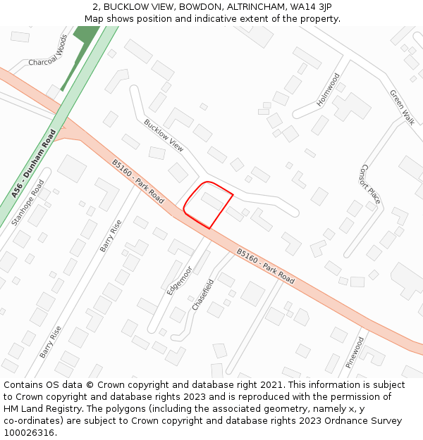 2, BUCKLOW VIEW, BOWDON, ALTRINCHAM, WA14 3JP: Location map and indicative extent of plot
