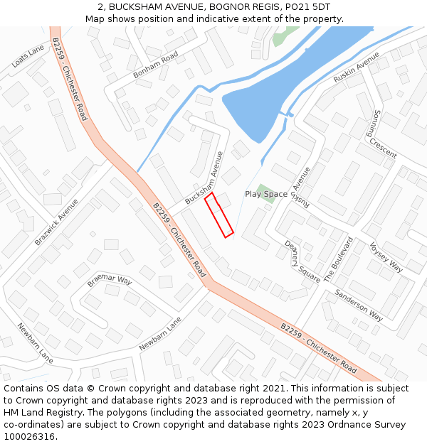 2, BUCKSHAM AVENUE, BOGNOR REGIS, PO21 5DT: Location map and indicative extent of plot