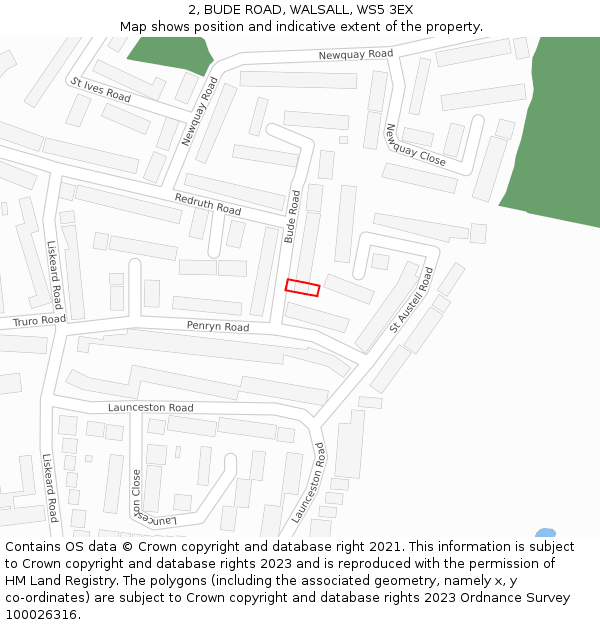 2, BUDE ROAD, WALSALL, WS5 3EX: Location map and indicative extent of plot