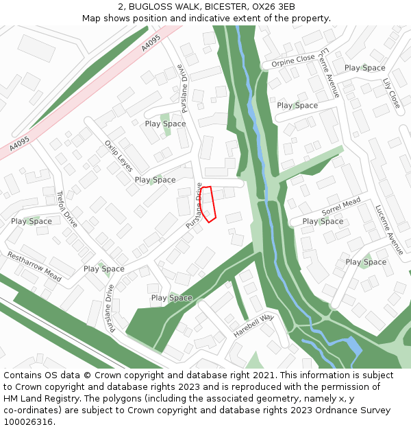 2, BUGLOSS WALK, BICESTER, OX26 3EB: Location map and indicative extent of plot