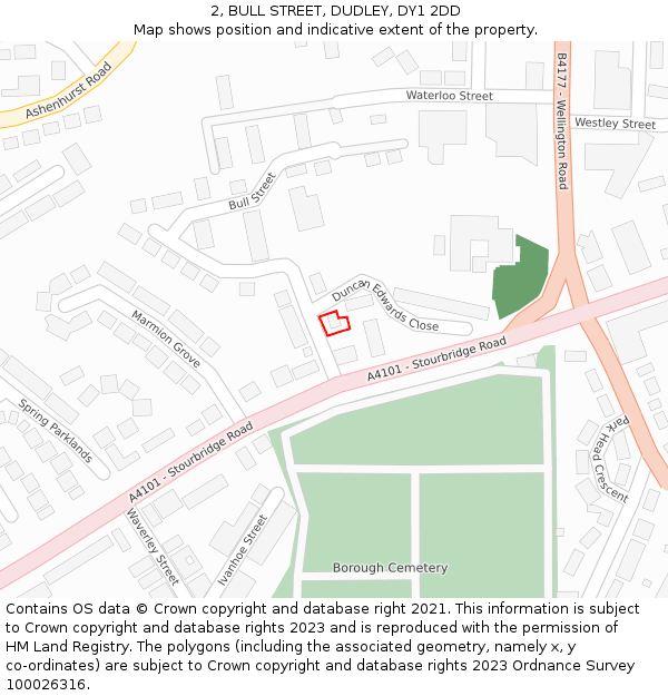 2, BULL STREET, DUDLEY, DY1 2DD: Location map and indicative extent of plot