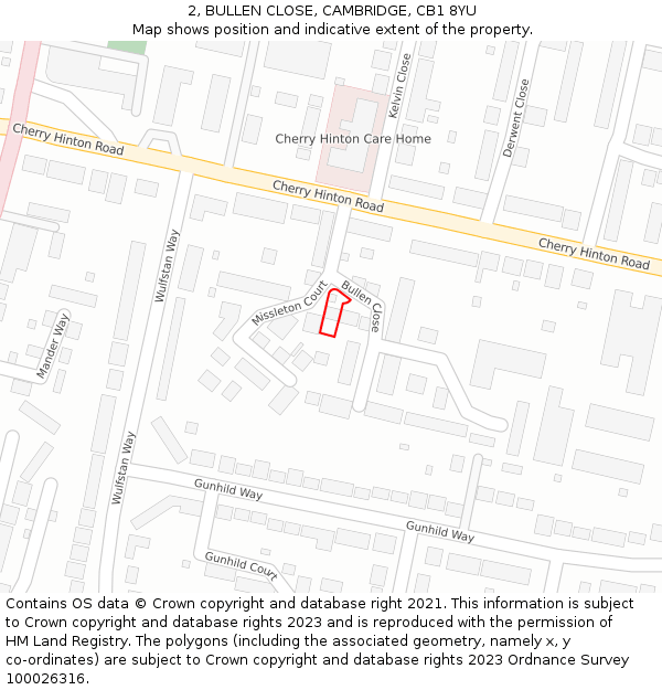 2, BULLEN CLOSE, CAMBRIDGE, CB1 8YU: Location map and indicative extent of plot