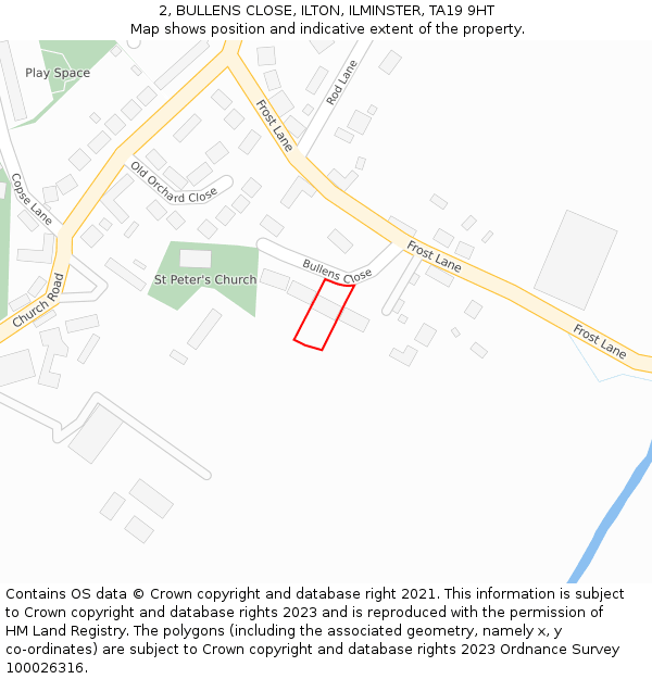 2, BULLENS CLOSE, ILTON, ILMINSTER, TA19 9HT: Location map and indicative extent of plot