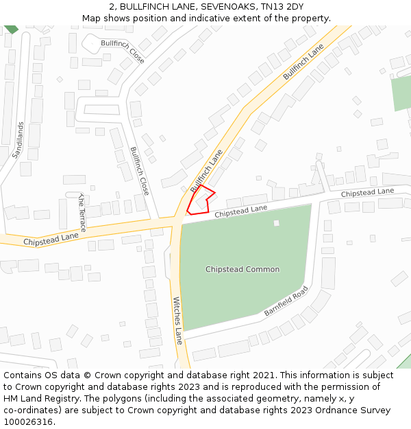 2, BULLFINCH LANE, SEVENOAKS, TN13 2DY: Location map and indicative extent of plot