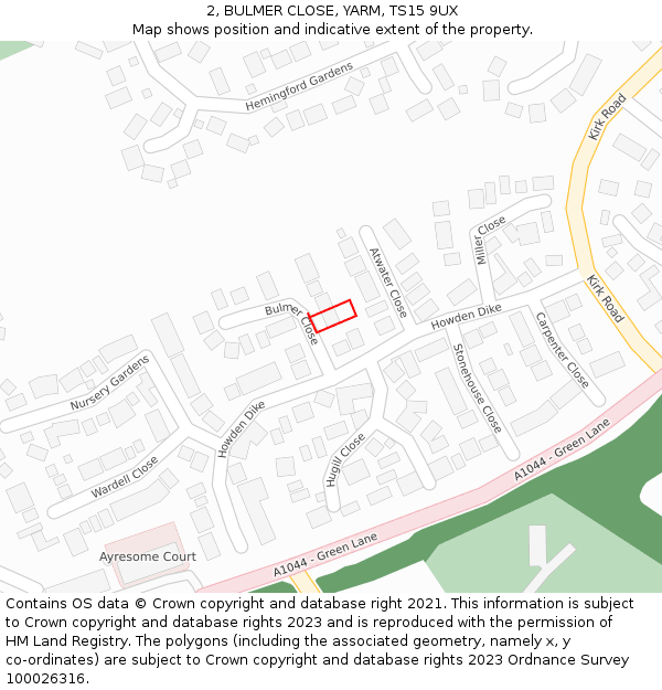 2, BULMER CLOSE, YARM, TS15 9UX: Location map and indicative extent of plot