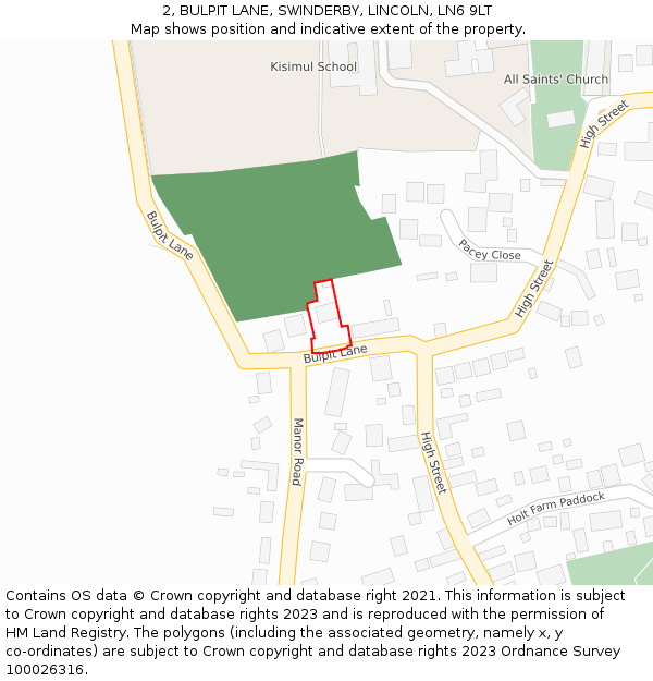 2, BULPIT LANE, SWINDERBY, LINCOLN, LN6 9LT: Location map and indicative extent of plot