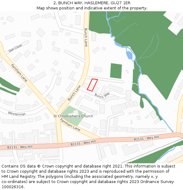 2, BUNCH WAY, HASLEMERE, GU27 1ER: Location map and indicative extent of plot